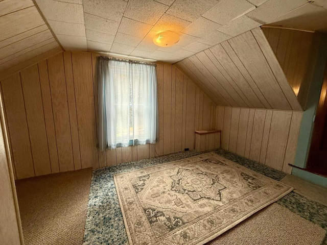 105 Cliff St, Camp Douglas, WI 54618 - additional living space featuring wood walls, lofted ceiling, and carpet