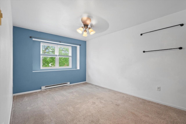 514 Root Ave Unit D, Hartford, WI 53027 - carpeted spare room featuring a baseboard radiator, a ceiling fan, and baseboards