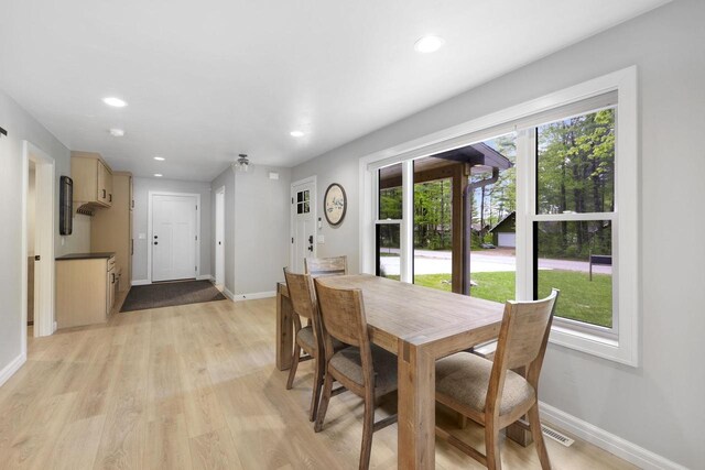 W2434 Timber Trl, Keshena, WI 54135 - dining room with baseboards, recessed lighting, and light wood-type flooring