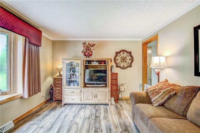 E5777 689th Ave, Menomonie, WI 54751 - living room with wood finished floors, healthy amount of natural light, crown molding, baseboards, and a textured ceiling