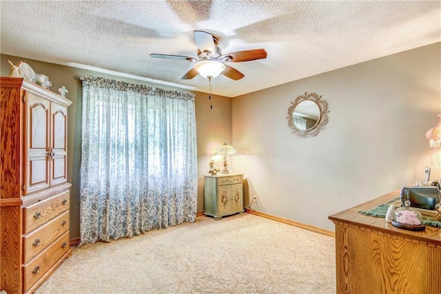 E5777 689th Ave, Menomonie, WI 54751 - bedroom featuring light carpet, baseboards, a textured ceiling, and a ceiling fan