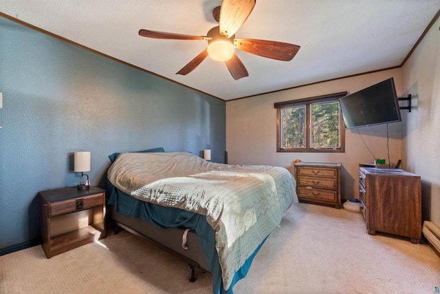 3910 E Koenig Rd, Superior, WI 54880 - carpeted bedroom featuring crown molding, a ceiling fan, and a baseboard radiator