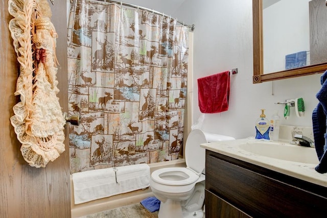 129 Luby Ave, Oconto, WI 54153 - full bath featuring vanity, toilet, and a shower with shower curtain