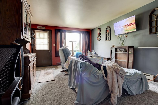 129 Luby Ave, Oconto, WI 54153 - living area featuring light colored carpet and a baseboard radiator