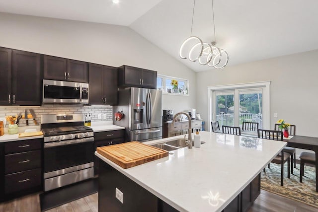 807 W Saddle Rdg Unit 807, Portage, WI 53901 - kitchen featuring appliances with stainless steel finishes, a sink, lofted ceiling, light countertops, and wood finished floors