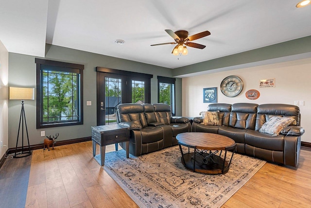 E12603 Bay Rd, Merrimac, WI 53561 - living area with a ceiling fan, healthy amount of natural light, baseboards, and hardwood / wood-style floors