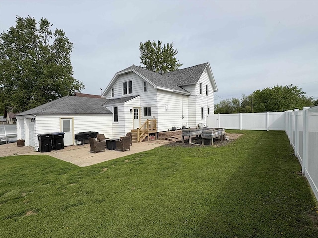 114 E Freeborn St, Cecil, WI 54111 - rear view of property featuring a patio, a shingled roof, and outdoor lounge area