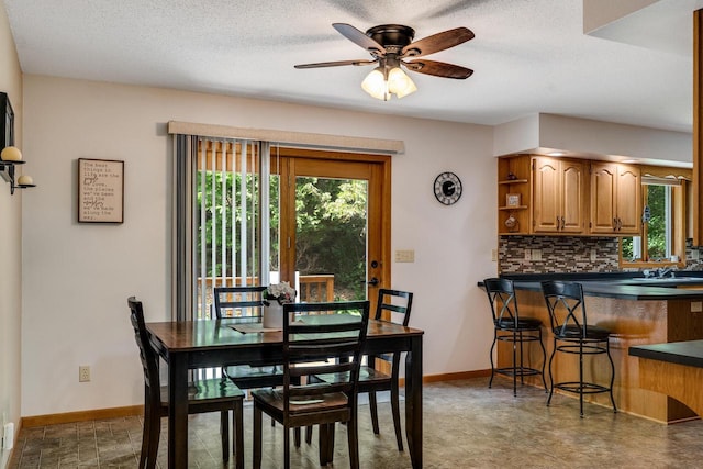 N17795 Trim Rd, Galesville, WI 54630 - dining space featuring baseboards, plenty of natural light, ceiling fan, and a textured ceiling