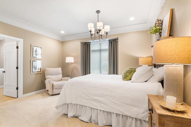 W4825 Wild Wings Dr, Sherwood, WI 54169 - bedroom with a chandelier, light carpet, baseboards, and recessed lighting