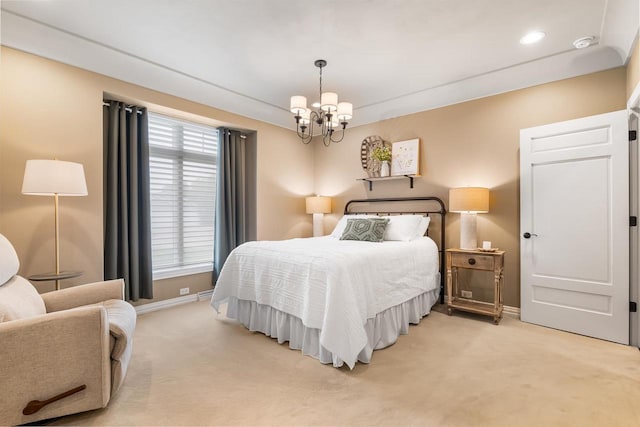 W4825 Wild Wings Dr, Sherwood, WI 54169 - bedroom featuring a chandelier, light colored carpet, baseboards, and recessed lighting