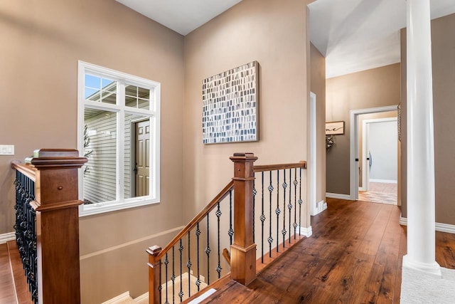 W4825 Wild Wings Dr, Sherwood, WI 54169 - hall featuring an upstairs landing, wood finished floors, and baseboards