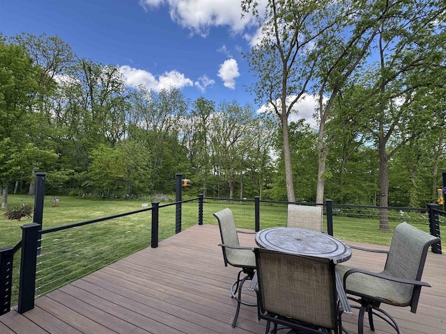 N3140 Forest Prairie Park Rd, Monroe, WI 53566 - wooden terrace featuring a yard and outdoor dining space