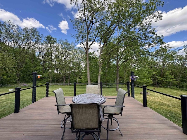 N3140 Forest Prairie Park Rd, Monroe, WI 53566 - wooden terrace with a yard and outdoor dining space