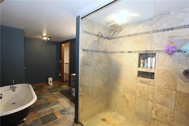 1808 Curtiss St, Eau Claire, WI 54703 - full bath featuring tiled shower, a soaking tub, and stone finish floors