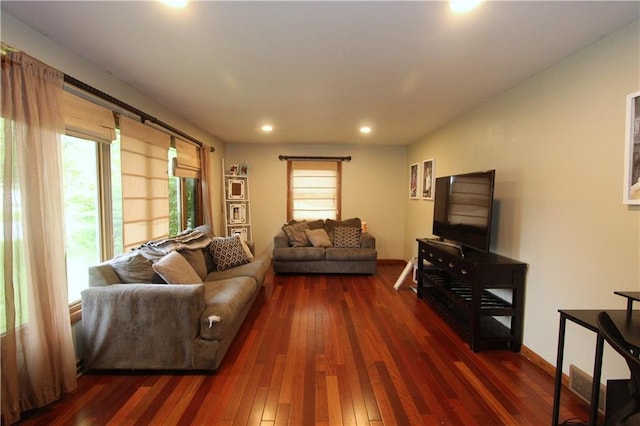 1808 Curtiss St, Eau Claire, WI 54703 - living room featuring wood-type flooring, plenty of natural light, recessed lighting, and baseboards