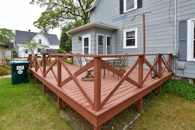 735 Oakwood St, Wild Rose, WI 54984 - wooden terrace featuring a yard