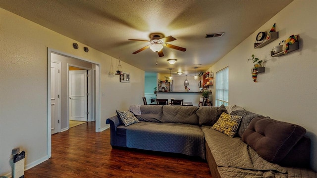 619 Reena Ave Unit 8, Fort Atkinson, WI 53538 - living room with a ceiling fan, wood finished floors, a textured ceiling, and baseboards
