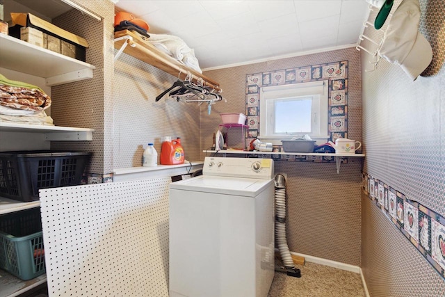 N1815 County Road T, Brodhead, WI 53520 - washroom featuring washer / dryer and crown molding