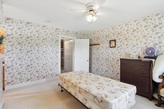 N1815 County Road T, Brodhead, WI 53520 - bedroom featuring wallpapered walls, carpet, and a ceiling fan
