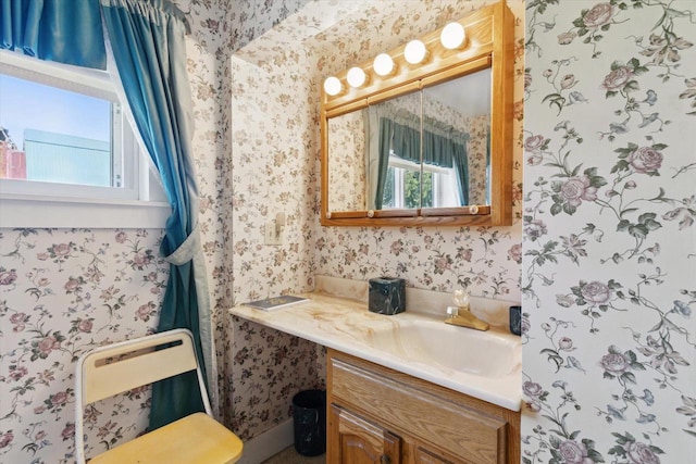 N1815 County Road T, Brodhead, WI 53520 - bathroom with wallpapered walls and vanity