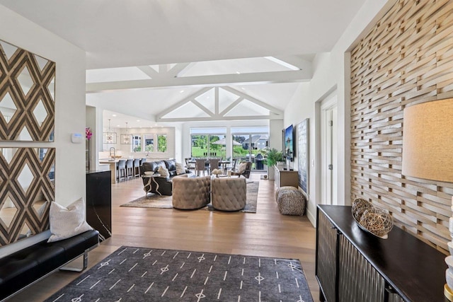 7678 Badger Run Ct, Verona, WI 53593 - living room featuring wood finished floors and lofted ceiling