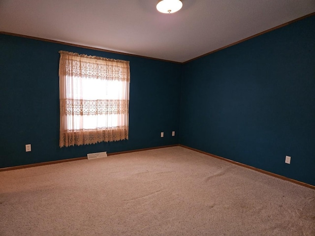 7102 Fire Tower Rd, Rhinelander, WI 54501 - spare room with carpet floors, baseboards, and ornamental molding