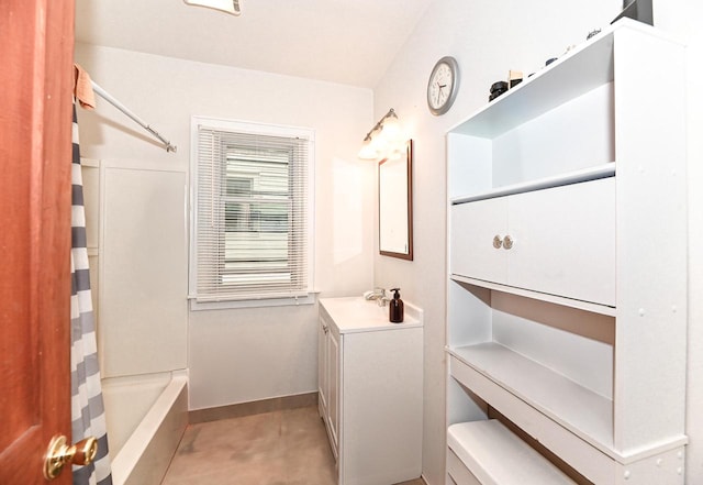 2355 N 59th St Unit 2357, Milwaukee, WI 53210 - bathroom featuring vanity, shower / bath combo, toilet, baseboards, and concrete flooring