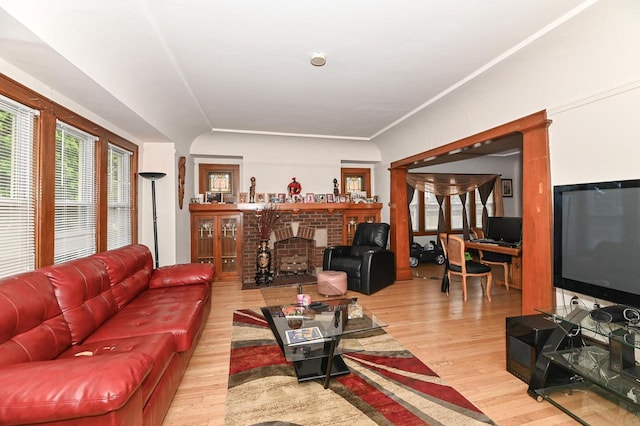 2355 N 59th St Unit 2357, Milwaukee, WI 53210 - living area with wood finished floors and a brick fireplace