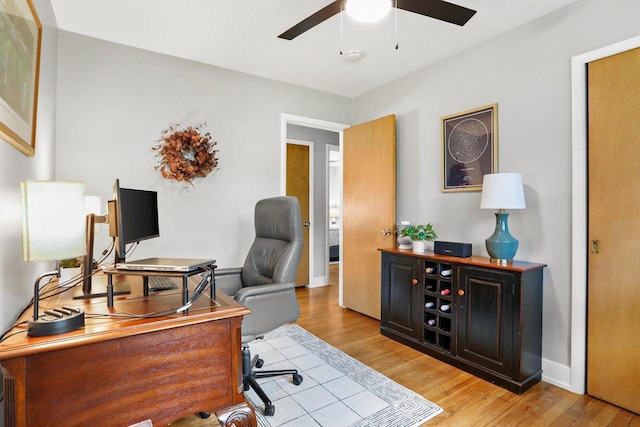 3725 Dawes St, Madison, WI 53714 - office area with ceiling fan, light wood-type flooring, and baseboards