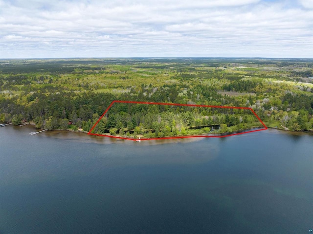 2775 Lake Rd, Barnes, WI 54873 - aerial overview of property's location featuring a heavily wooded area, a large body of water, and property parcel outlined