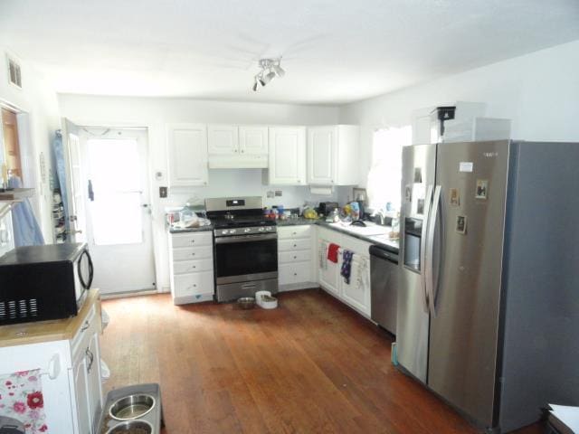 W4643 S Pearl Lake Rd, Redgranite, WI 54970 - kitchen with appliances with stainless steel finishes, extractor fan, plenty of natural light, and white cabinets