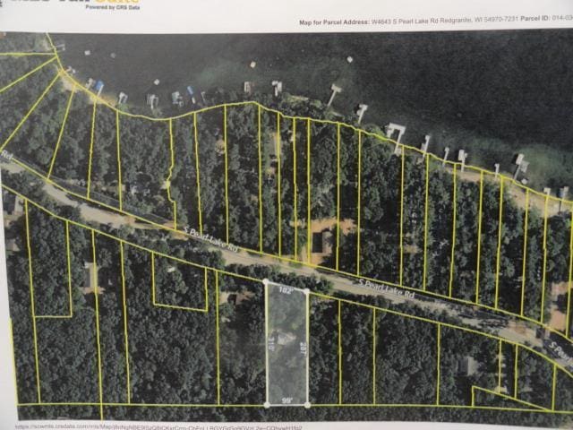 W4643 S Pearl Lake Rd, Redgranite, WI 54970 - aerial map of property and surrounding area with property parcel outlined