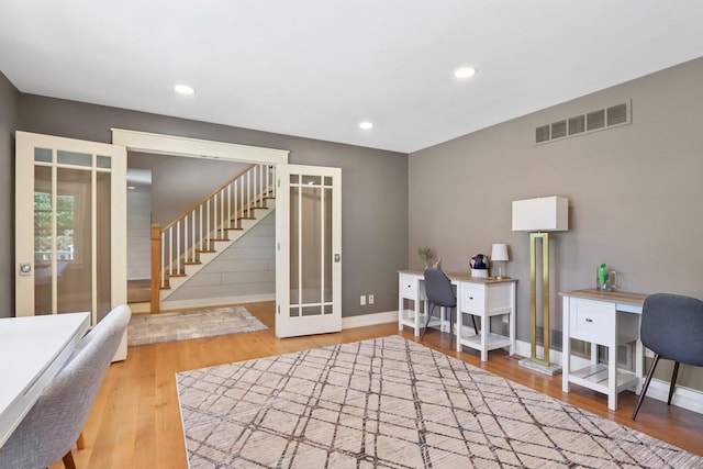S36W27905 Robin Hill Cir, Waukesha, WI 53189 - home office featuring baseboards, wood finished floors, recessed lighting, and french doors