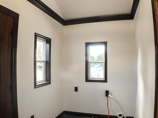 507 Janesville St, Oregon, WI 53575 - empty room featuring ornamental molding, healthy amount of natural light, and lofted ceiling