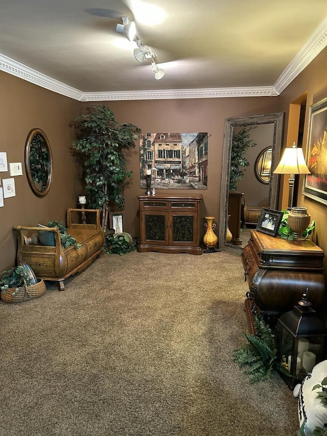 4103 80th St Unit 28A, Kenosha, WI 53142 - carpeted living area featuring crown molding