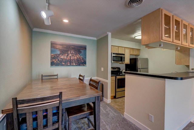 2 Captains Ct Unit 5, Madison, WI 53719 - dining space featuring ornamental molding, light colored carpet, and baseboards