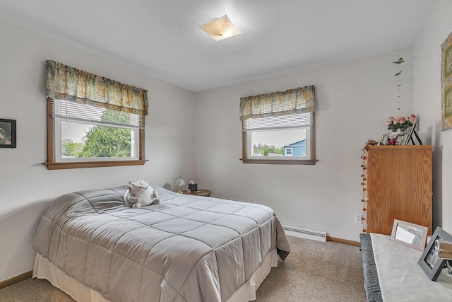 2117 N 27th St, Sheboygan, WI 53081 - bedroom with baseboard heating, carpet, multiple windows, and baseboards