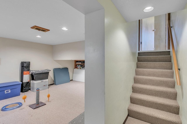 2117 N 27th St, Sheboygan, WI 53081 - stairway featuring carpet floors and recessed lighting