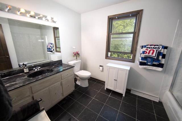 6538 N Bethmaur Ln, Glendale, WI 53209 - full bathroom with vanity, toilet, tile patterned floors, baseboards, and  shower combination