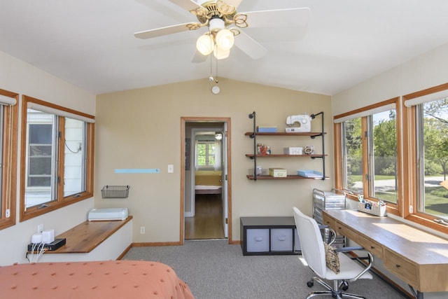5744 W Rita Dr, West Allis, WI 53219 - bedroom with a desk, lofted ceiling, baseboards, carpet, and multiple windows