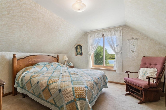 W7211 Pine Rd, Thorp, WI 54771 - bedroom featuring carpet floors, vaulted ceiling, and baseboards