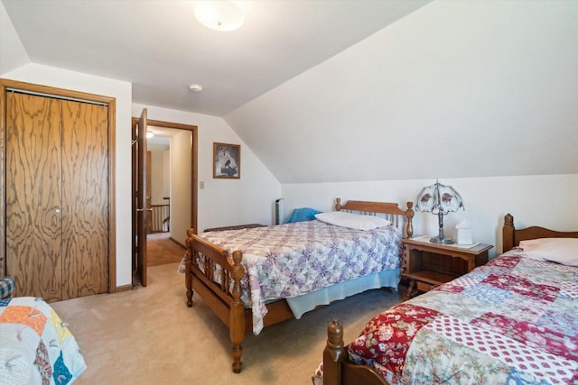 W7211 Pine Rd, Thorp, WI 54771 - carpeted bedroom with lofted ceiling and a closet