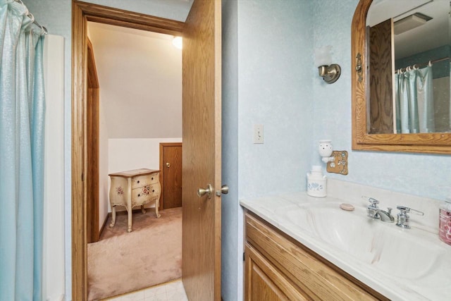 W7211 Pine Rd, Thorp, WI 54771 - full bath with vanity and a shower with shower curtain