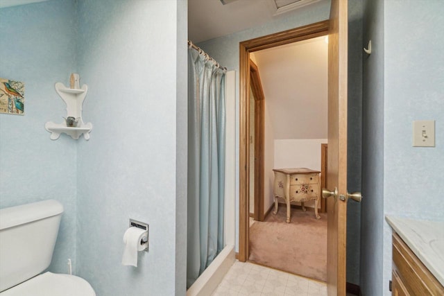 W7211 Pine Rd, Thorp, WI 54771 - full bathroom with vanity, toilet, a shower stall, and baseboards