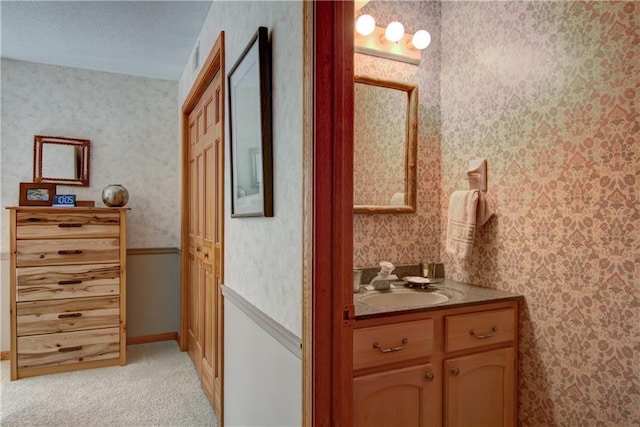 8360 W Shore Ln, Hayward, WI 54843 - bathroom featuring wallpapered walls and vanity