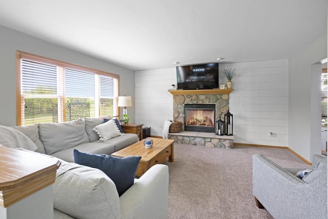 371 Thurow Dr, Oconomowoc, WI 53066 - carpeted living room featuring a fireplace and baseboards