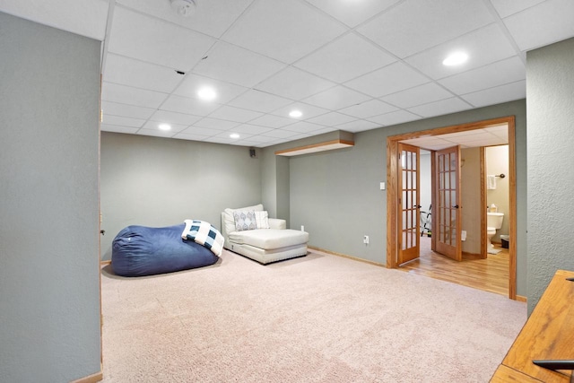 371 Thurow Dr, Oconomowoc, WI 53066 - living area featuring carpet floors, baseboards, recessed lighting, and french doors