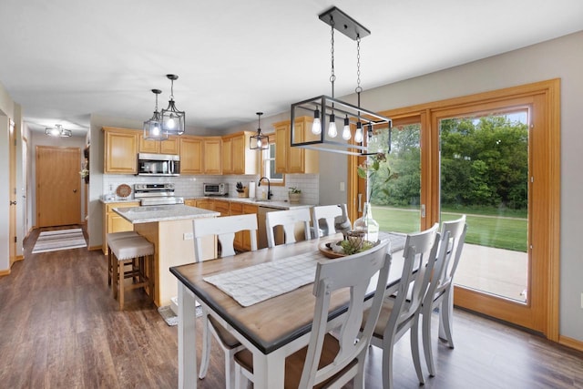 371 Thurow Dr, Oconomowoc, WI 53066 - dining area with healthy amount of natural light, a chandelier, and dark wood-style flooring