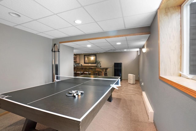 371 Thurow Dr, Oconomowoc, WI 53066 - recreation room with carpet, a paneled ceiling, recessed lighting, bar, and baseboards