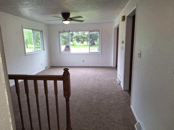 810 Railroad Ave, Viroqua, WI 54665 - carpeted empty room featuring a textured ceiling, ceiling fan, and baseboards